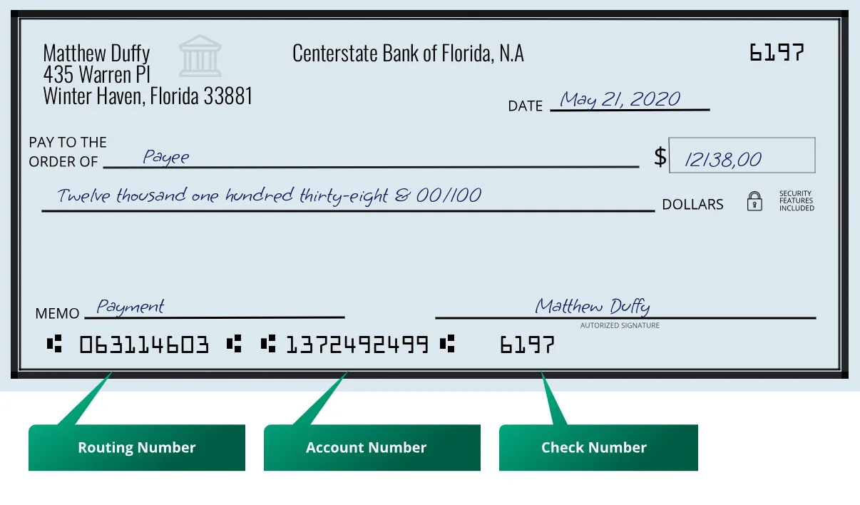 063114603 routing number Centerstate Bank Of Florida, N.a Winter Haven