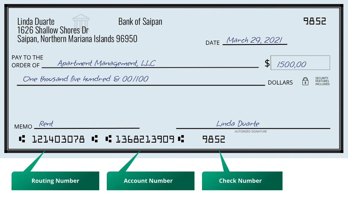 Where to find Bank of Saipan routing number on a paper check?