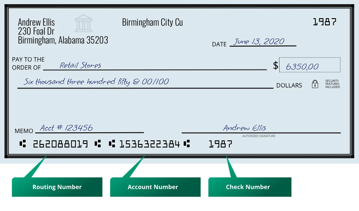 Where to find Birmingham City Cu routing number on a paper check?