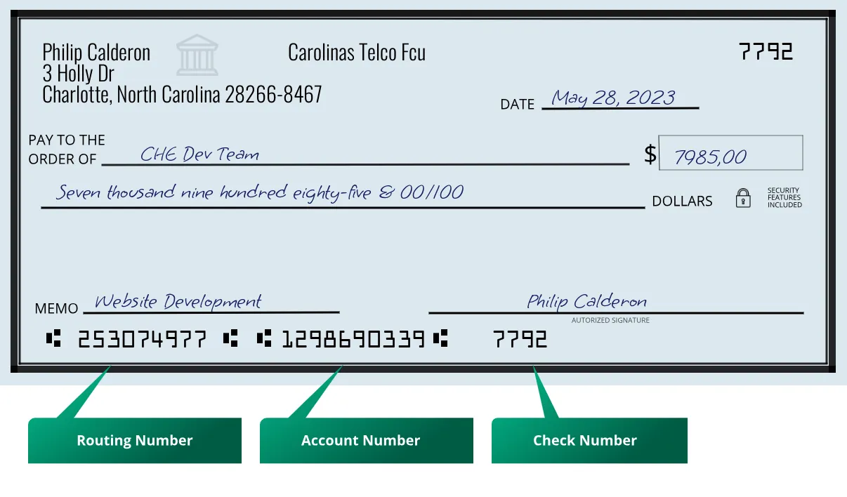 Where to find Carolinas Telco Fcu routing number on a paper check?