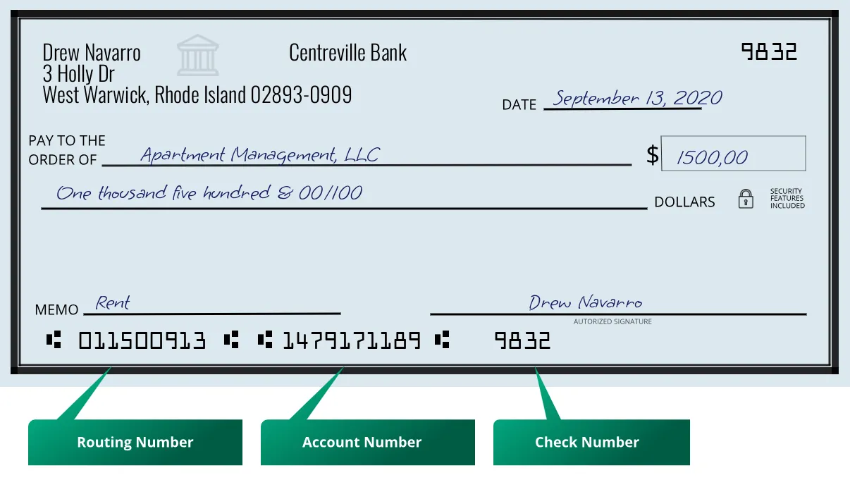 Where to find Centreville Bank routing number on a paper check?