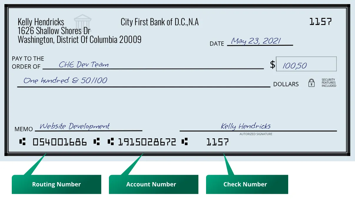 Where to find City First Bank of D.C.,N.A routing number on a paper check?