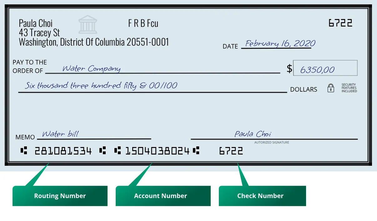 Where to find F R B Fcu routing number on a paper check?