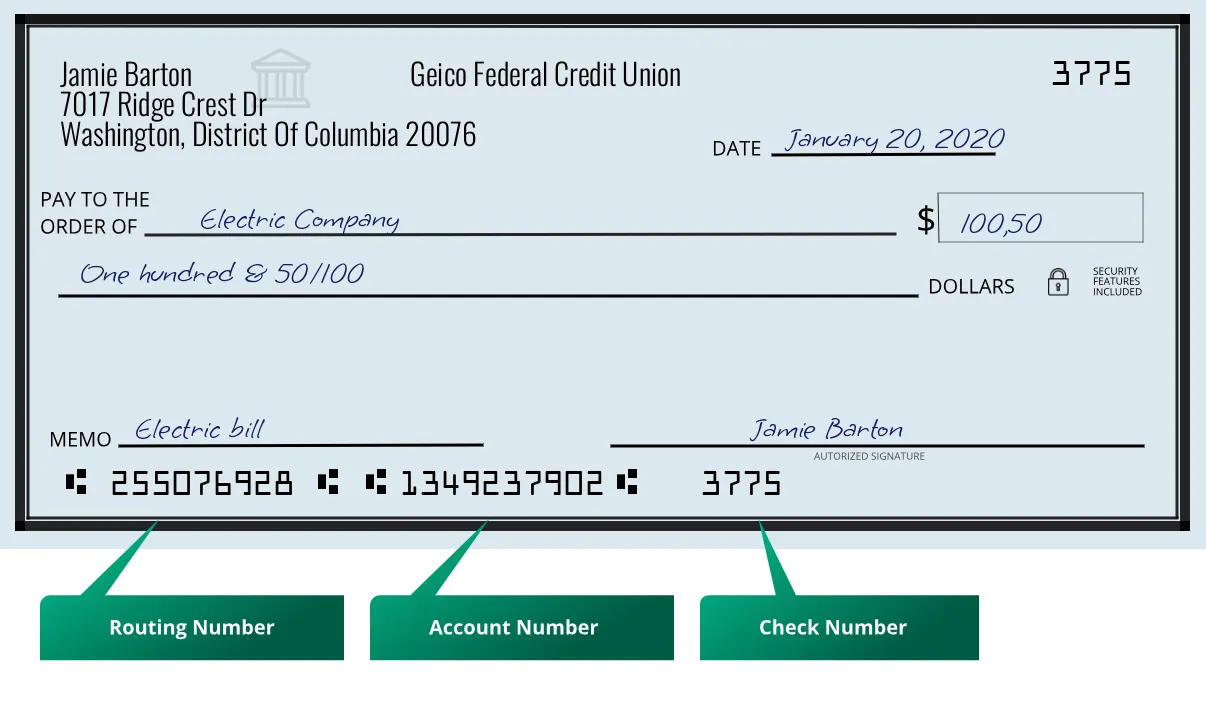 Where to find Geico Federal Credit Union routing number on a paper check?