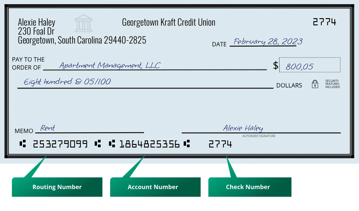 Where to find Georgetown Kraft Credit Union routing number on a paper check?