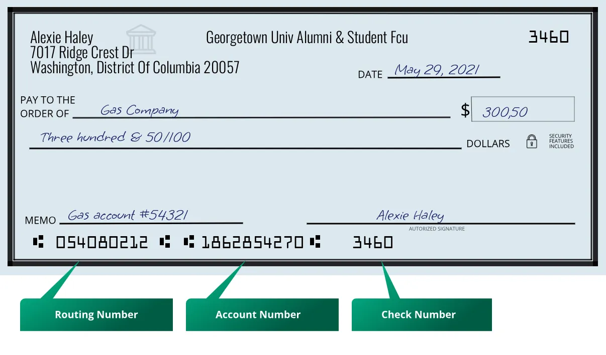 Where to find Georgetown Univ Alumni & Student Fcu routing number on a paper check?