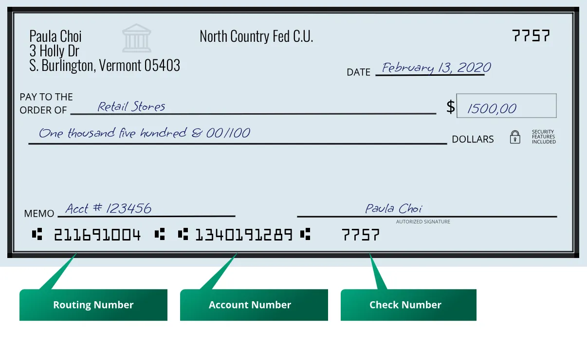 Where to find North Country Fed C.U. routing number on a paper check?