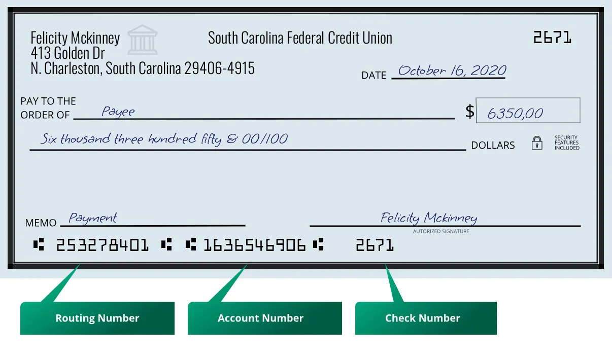 Where to find South Carolina Federal Credit Union routing number on a paper check?