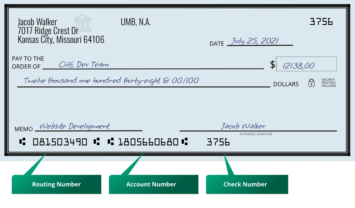 Where to find UMB, N.A. routing number on a paper check?