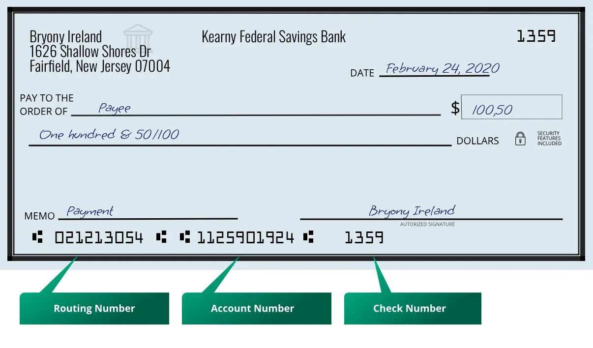 021213054 routing number Kearny Federal Savings Bank Fairfield