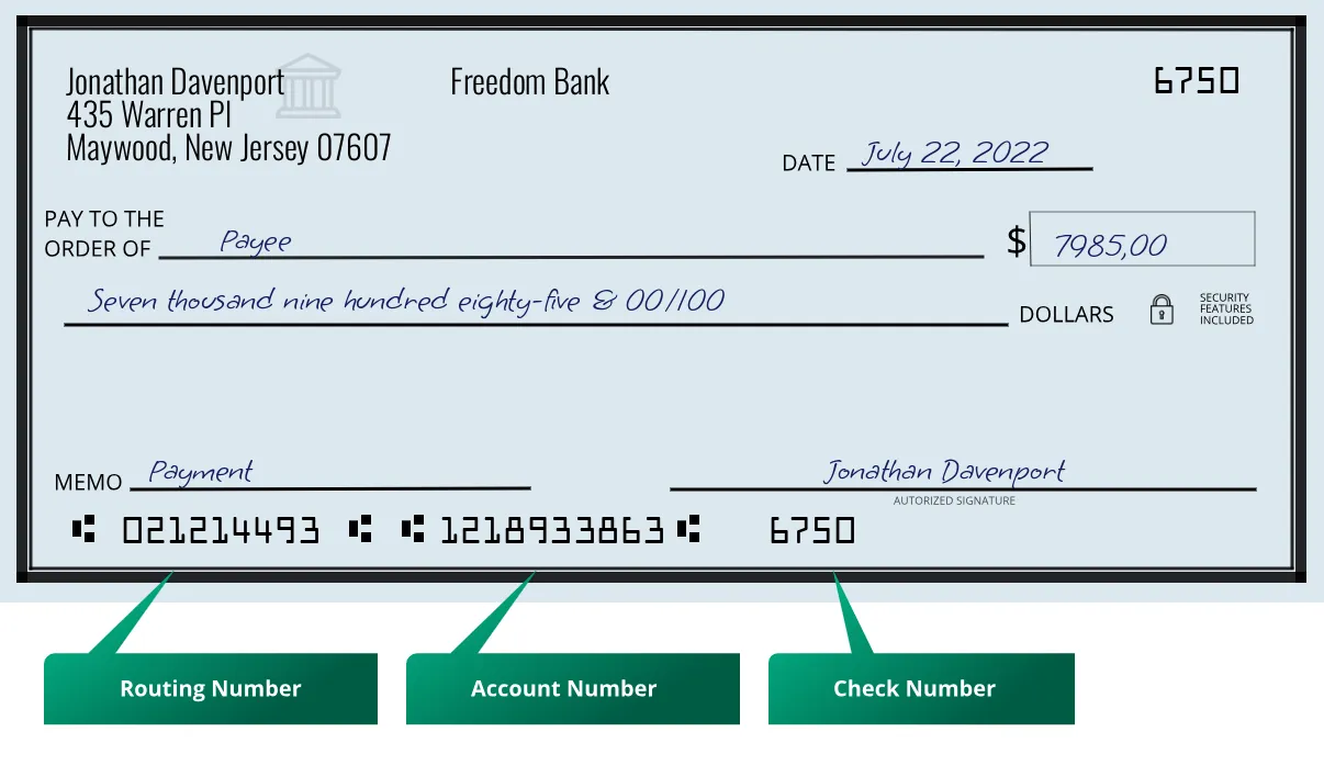 021214493 routing number Freedom Bank Maywood
