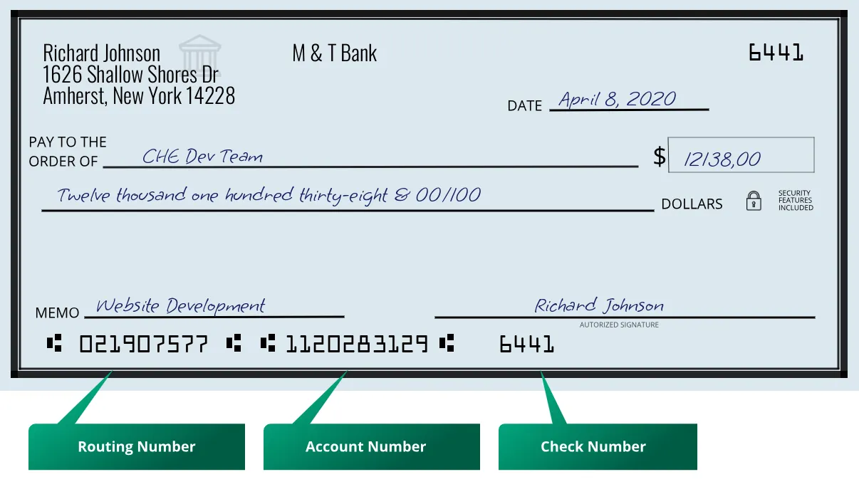 021907577 routing number M & T Bank Amherst