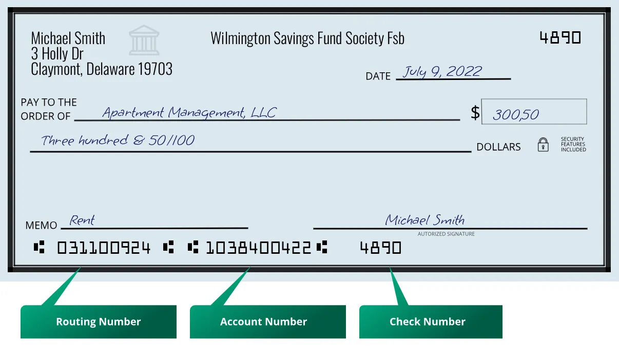 031100924 routing number Wilmington Savings Fund Society Fsb Claymont