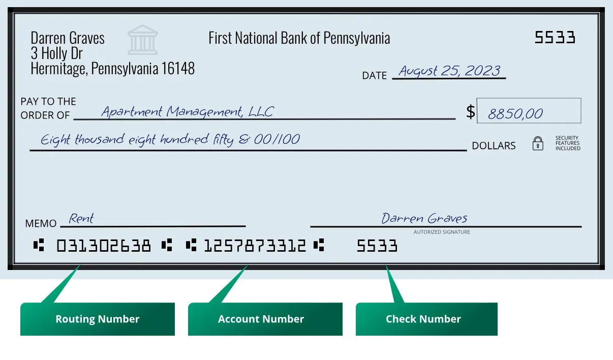 031302638 routing number First National Bank Of Pennsylvania Hermitage