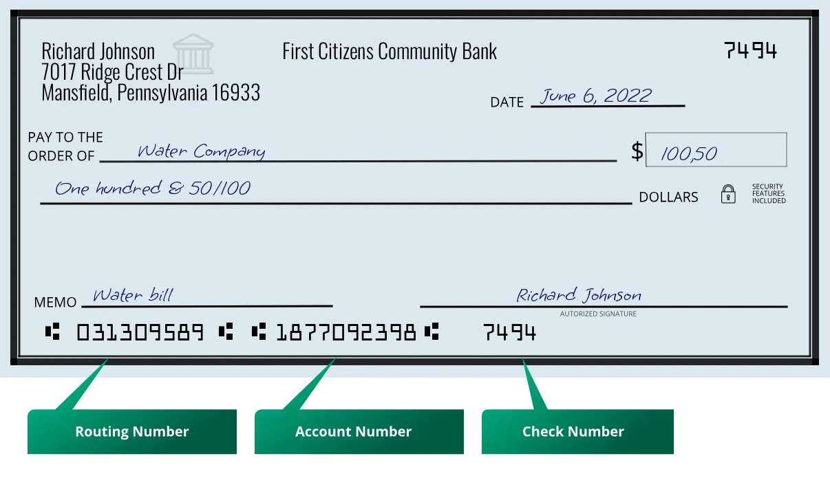 031309589 routing number First Citizens Community Bank Mansfield