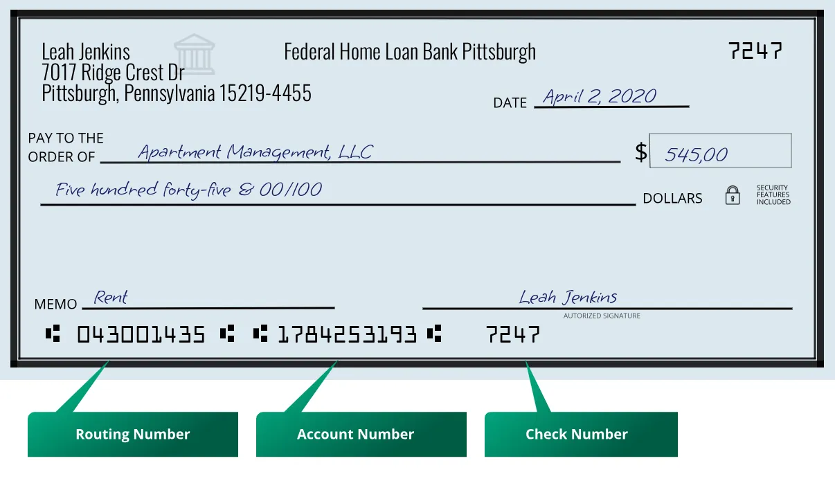 043001435 routing number Federal Home Loan Bank Pittsburgh Pittsburgh
