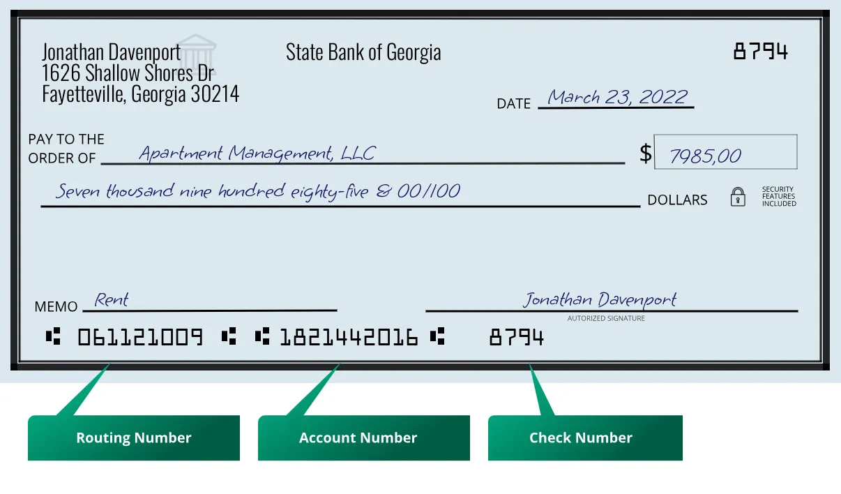 061121009 routing number State Bank Of Georgia Fayetteville
