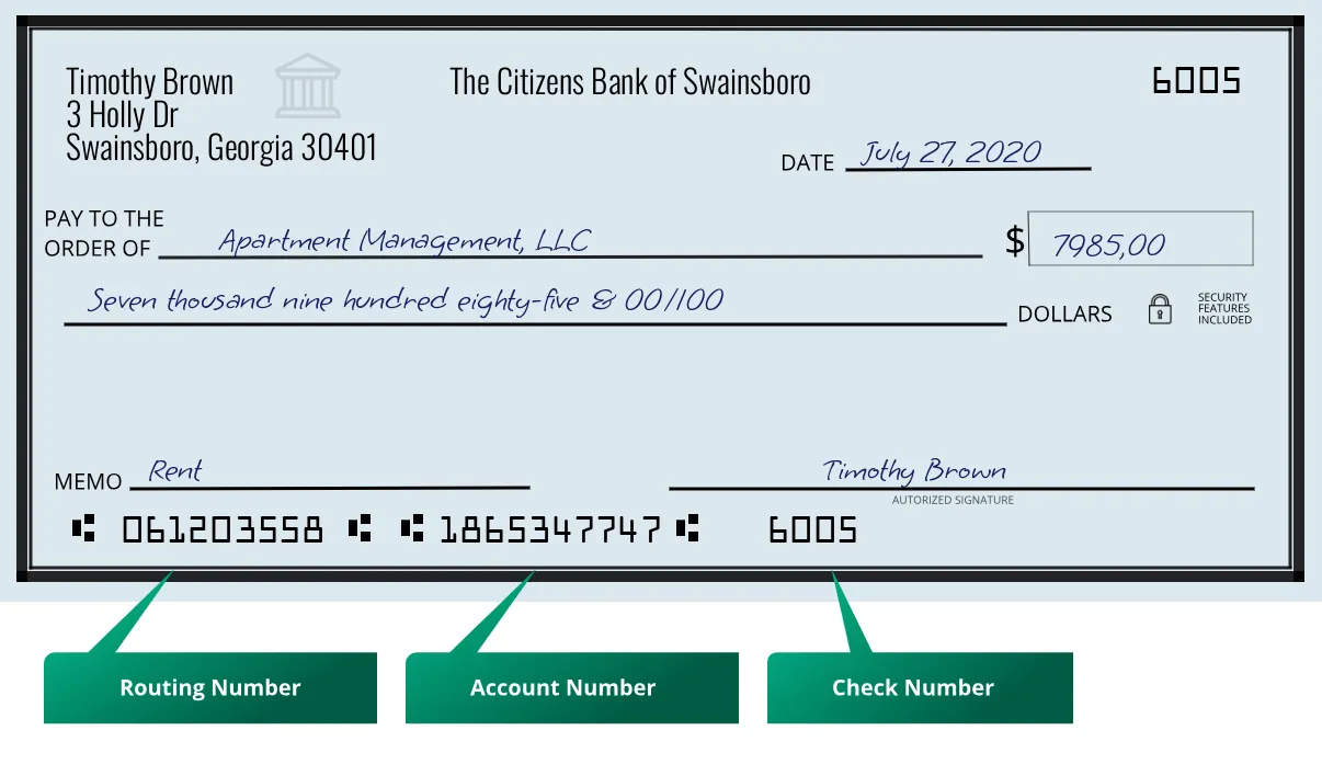 061203558 routing number The Citizens Bank Of Swainsboro Swainsboro