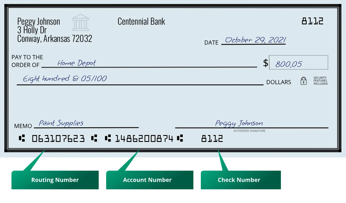 063107623 routing number Centennial Bank Conway