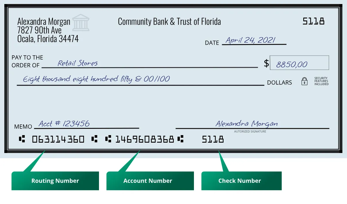 063114360 routing number Community Bank & Trust Of Florida Ocala