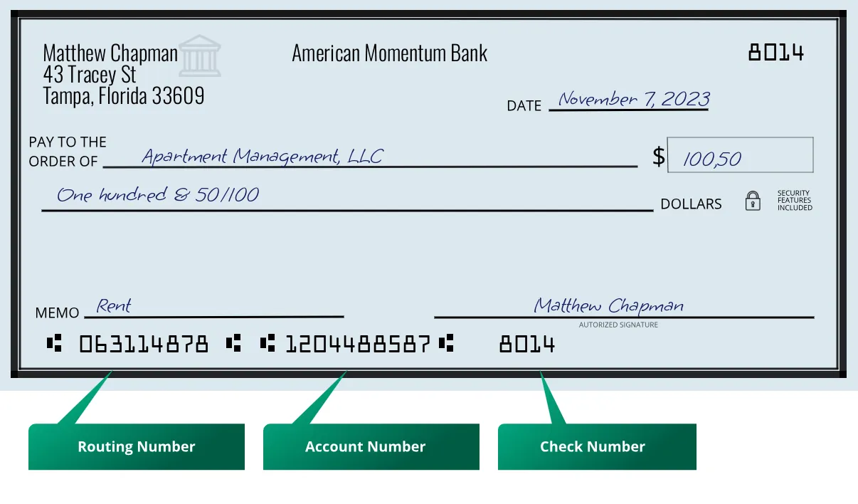 063114878 routing number on a paper check