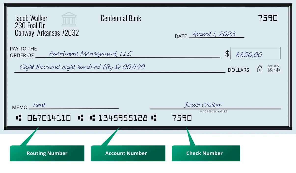 067014110 routing number Centennial Bank Conway