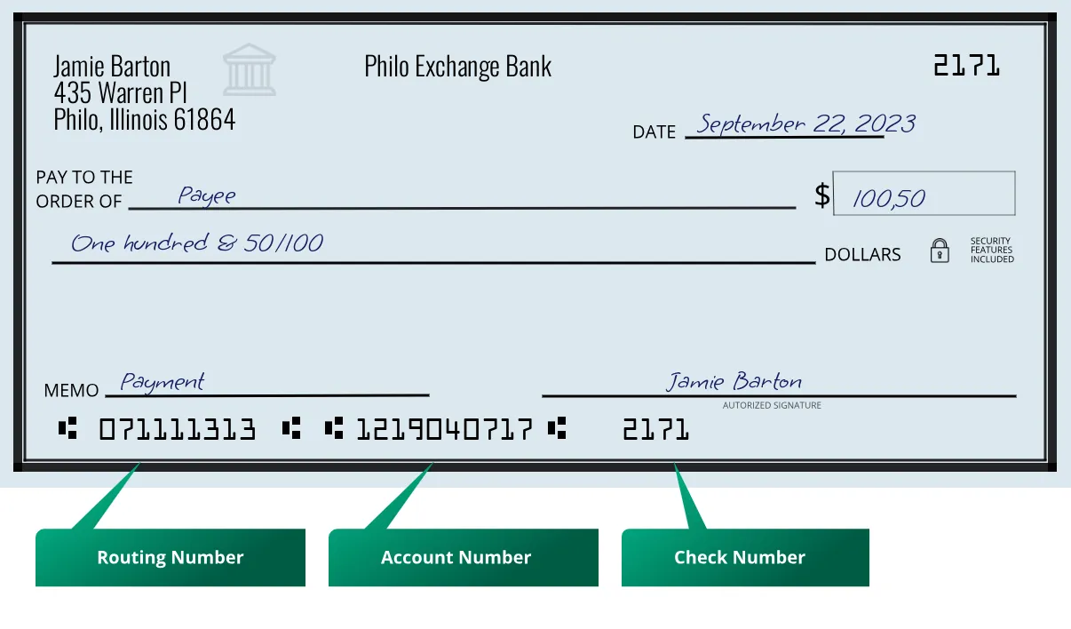071111313 routing number Philo Exchange Bank Philo
