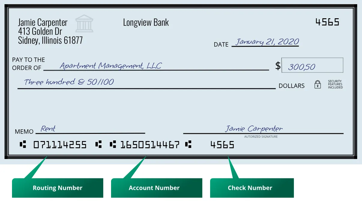 071114255 routing number Longview Bank Sidney