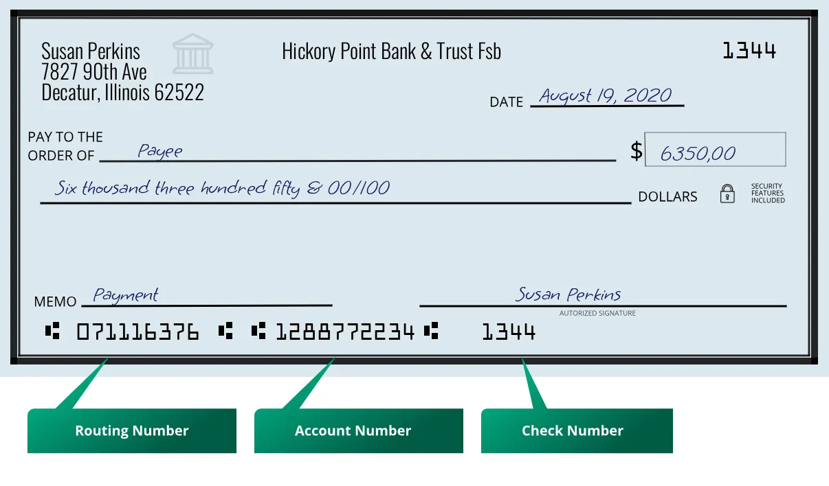 071116376 routing number Hickory Point Bank & Trust Fsb Decatur