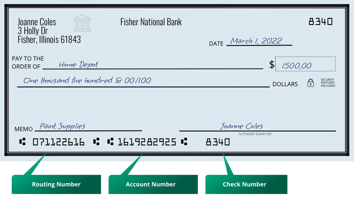 071122616 routing number Fisher National Bank Fisher