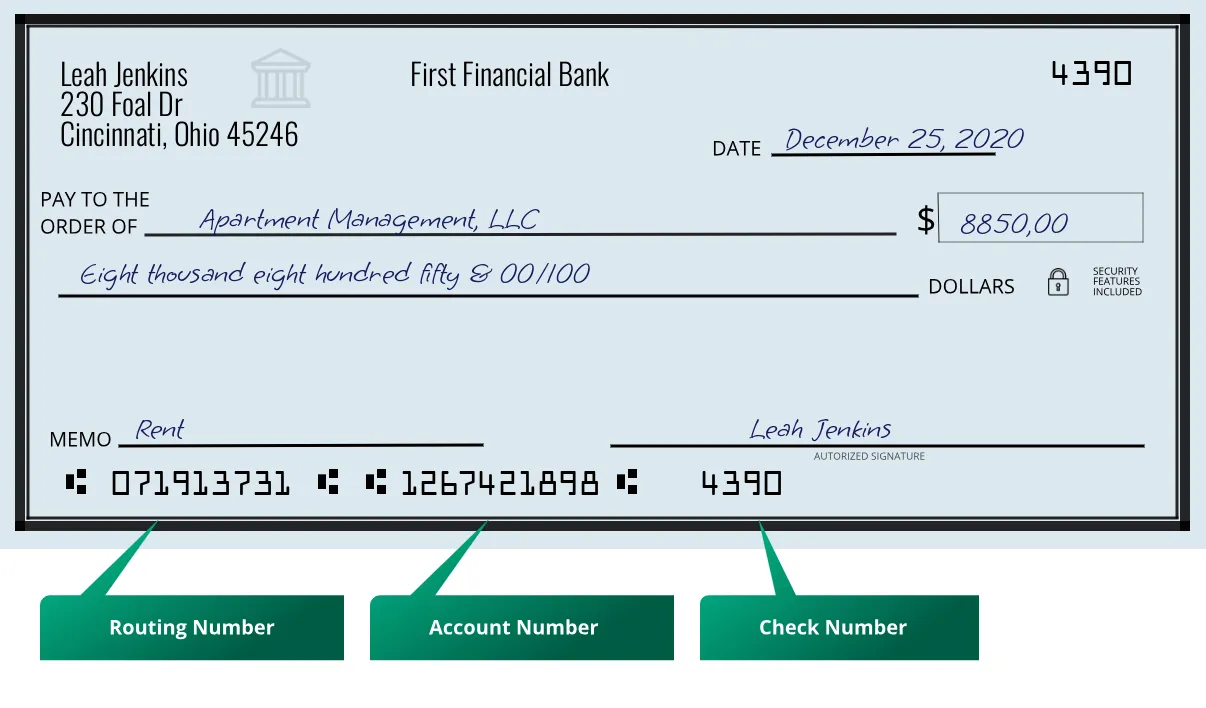 071913731 routing number First Financial Bank Cincinnati