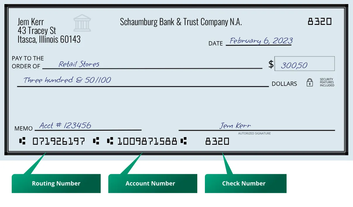071926197 routing number Schaumburg Bank & Trust Company N.a. Itasca