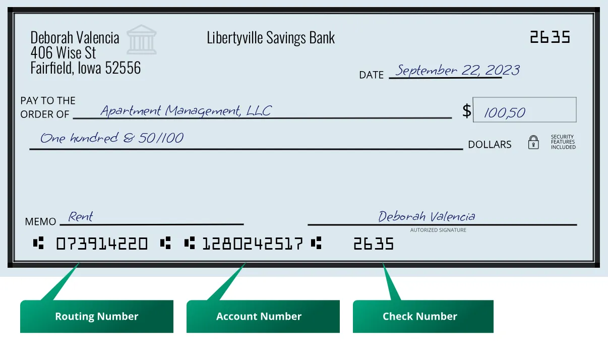 073914220 routing number Libertyville Savings Bank Fairfield