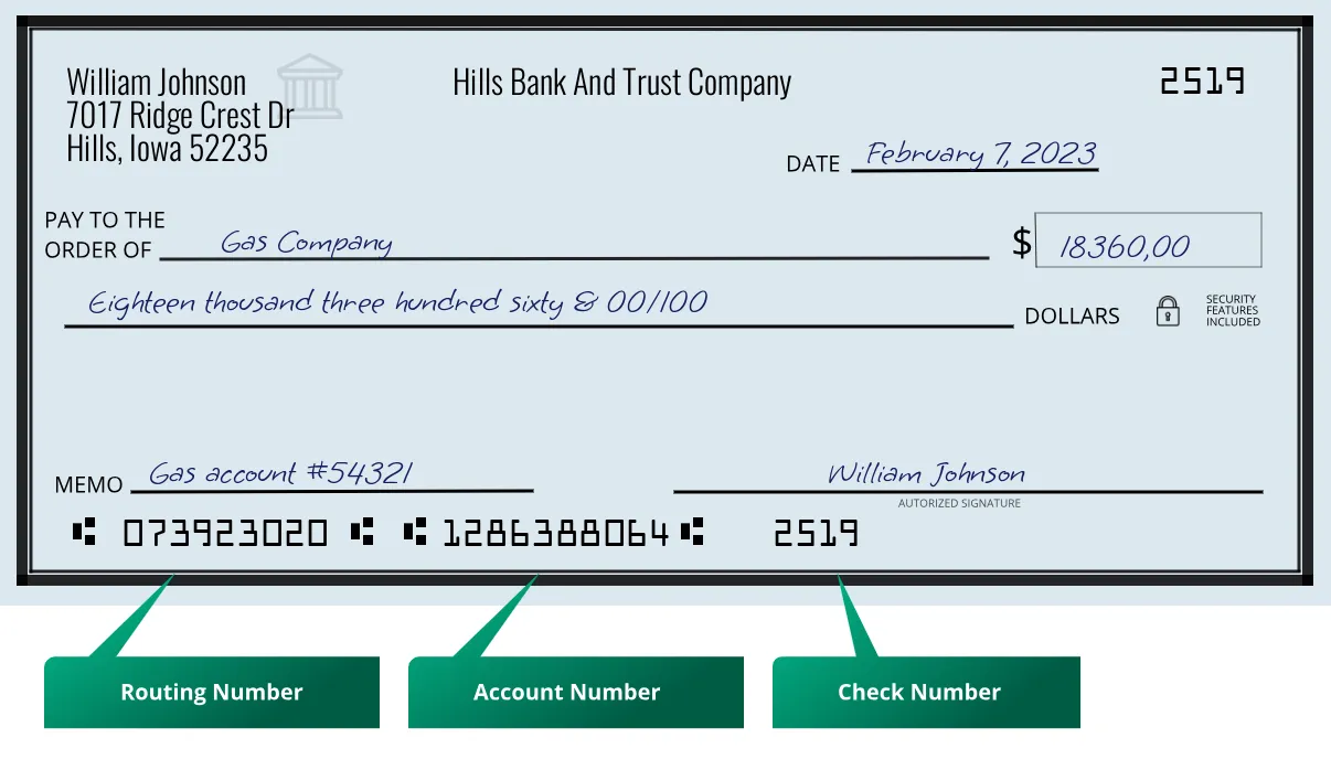 073923020 routing number Hills Bank And Trust Company Hills