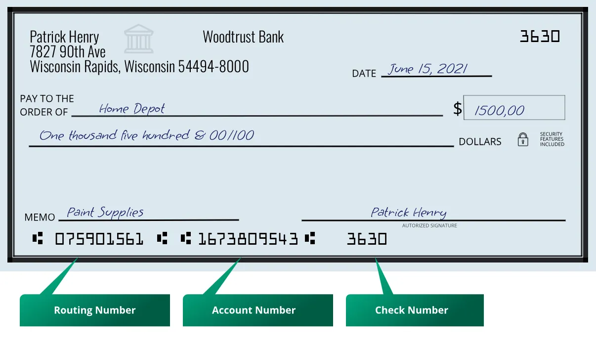 075901561 routing number Woodtrust Bank Wisconsin Rapids