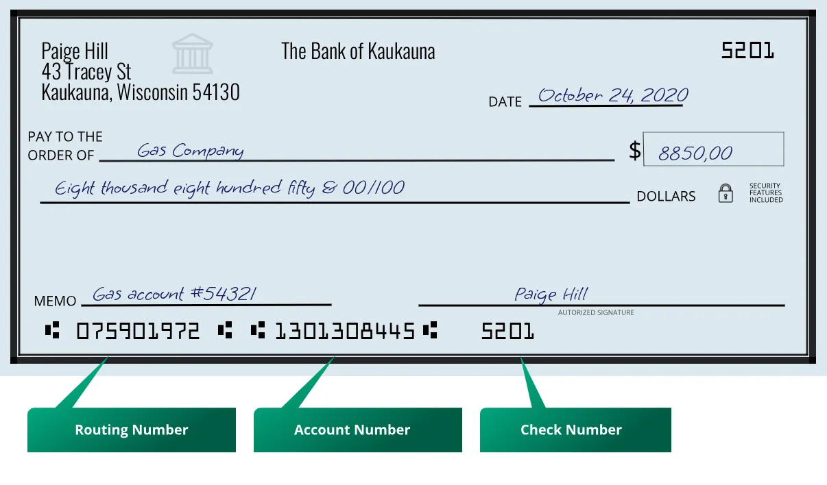 075901972 routing number The Bank Of Kaukauna Kaukauna