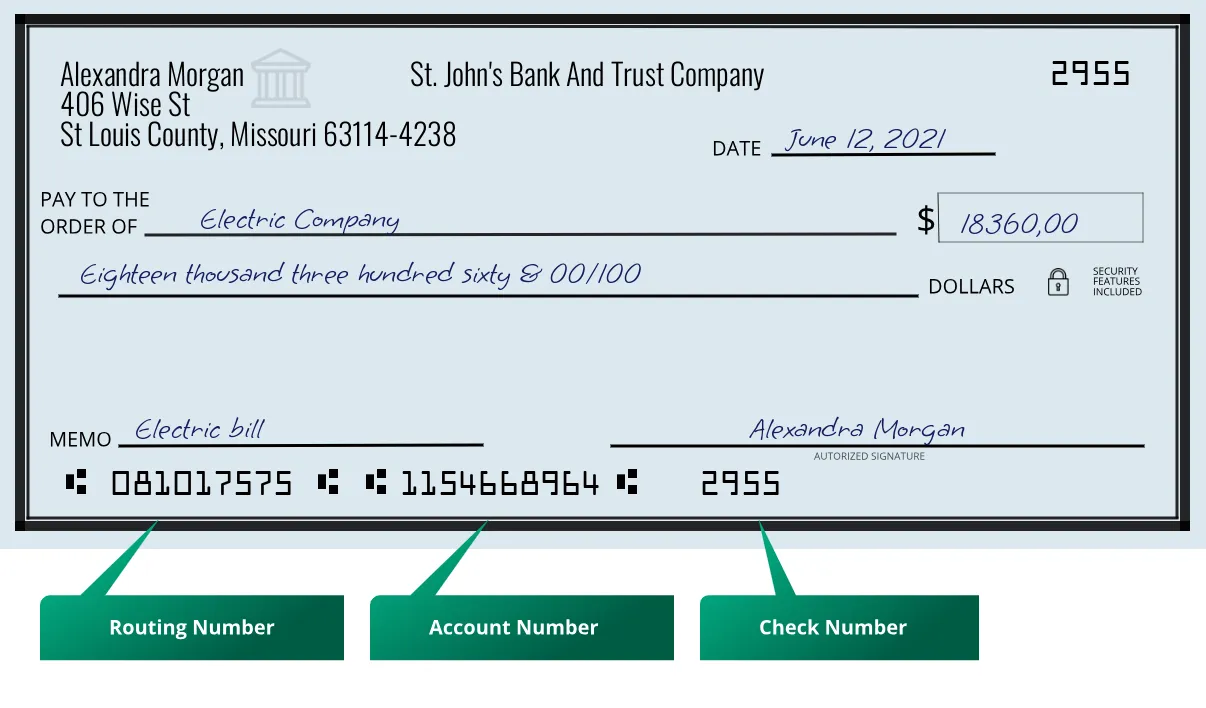 081017575 routing number St. John's Bank And Trust Company St Louis County