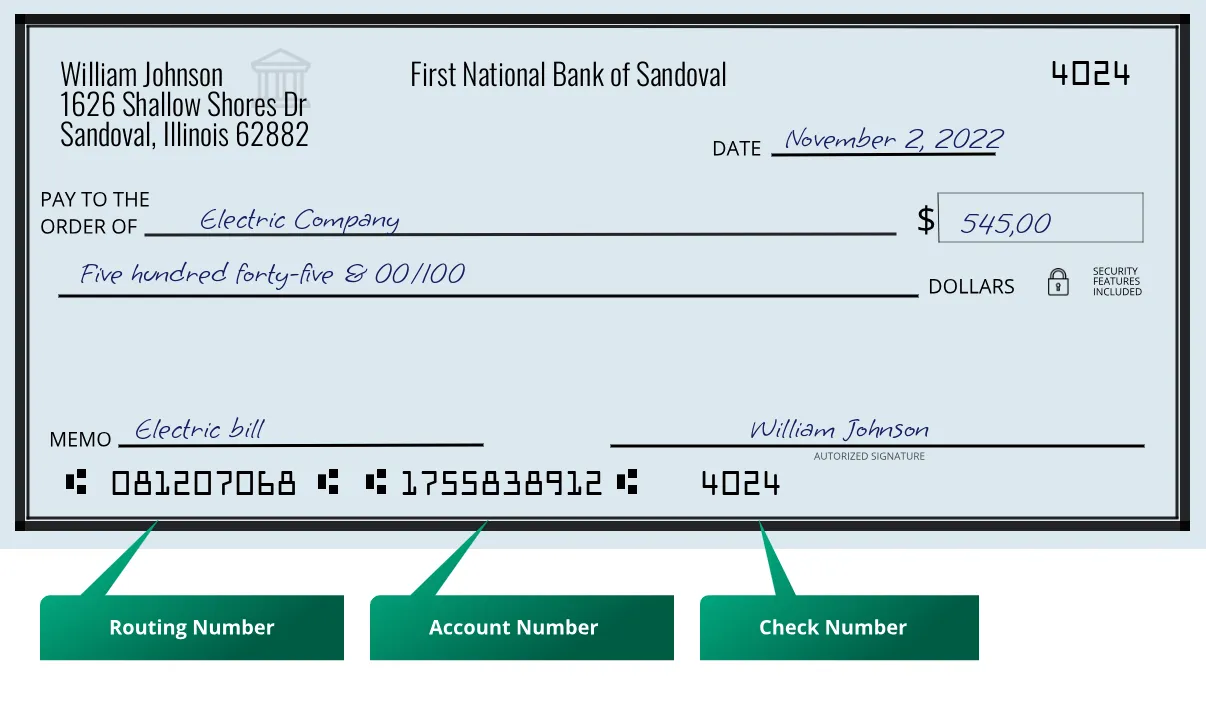 081207068 routing number First National Bank Of Sandoval Sandoval