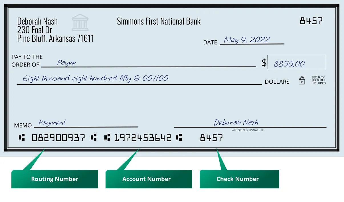 082900937 routing number Simmons First National Bank Pine Bluff