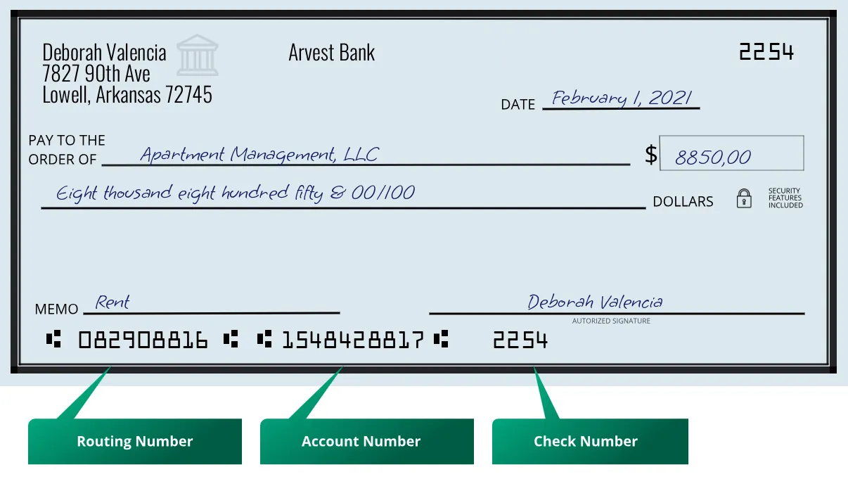 082908816 routing number Arvest Bank Lowell