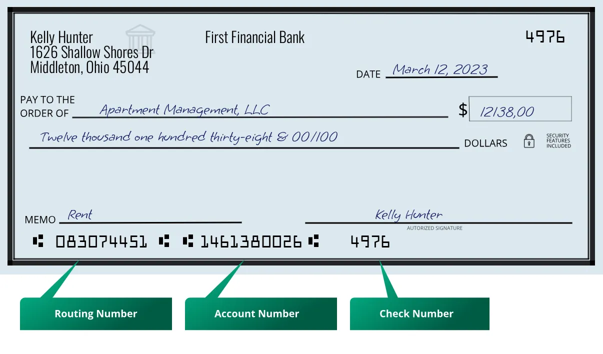 083074451 routing number First Financial Bank Middleton