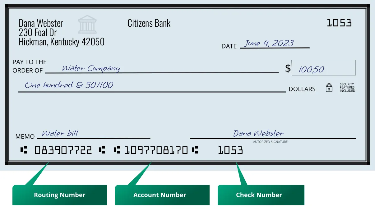 083907722 routing number Citizens Bank Hickman