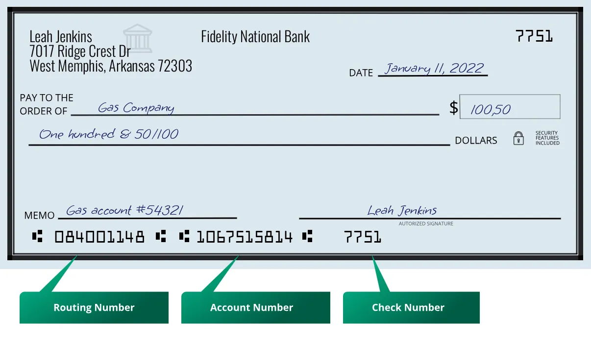 084001148 routing number Fidelity National Bank West Memphis