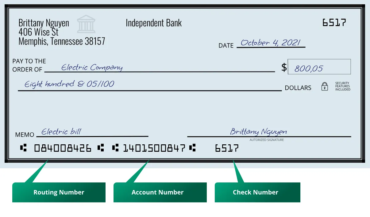 084008426 routing number Independent Bank Memphis