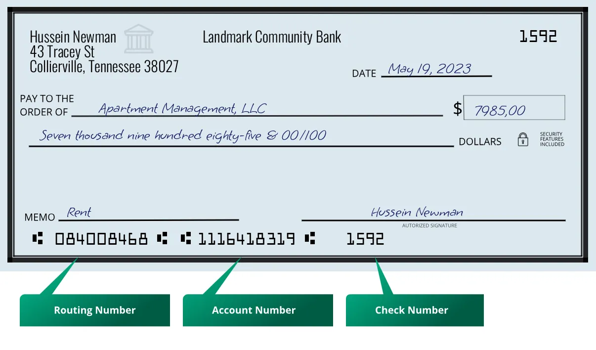 084008468 routing number Landmark Community Bank Collierville