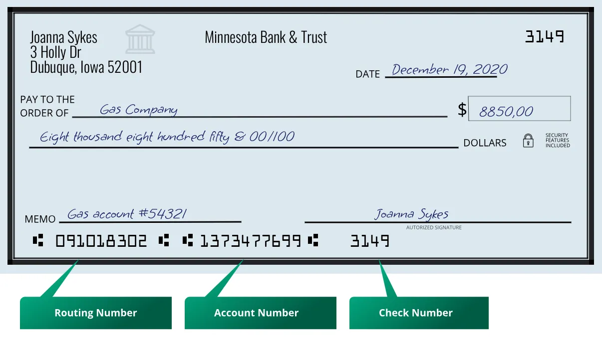 091018302 routing number Minnesota Bank & Trust Dubuque