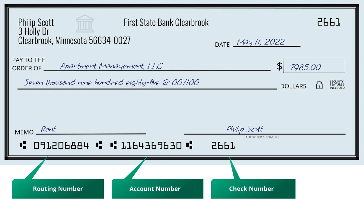 091206884 routing number First State Bank Clearbrook Clearbrook