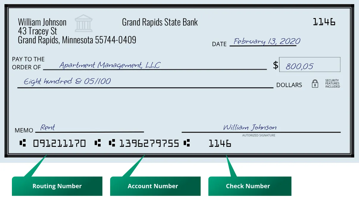 091211170 routing number Grand Rapids State Bank Grand Rapids