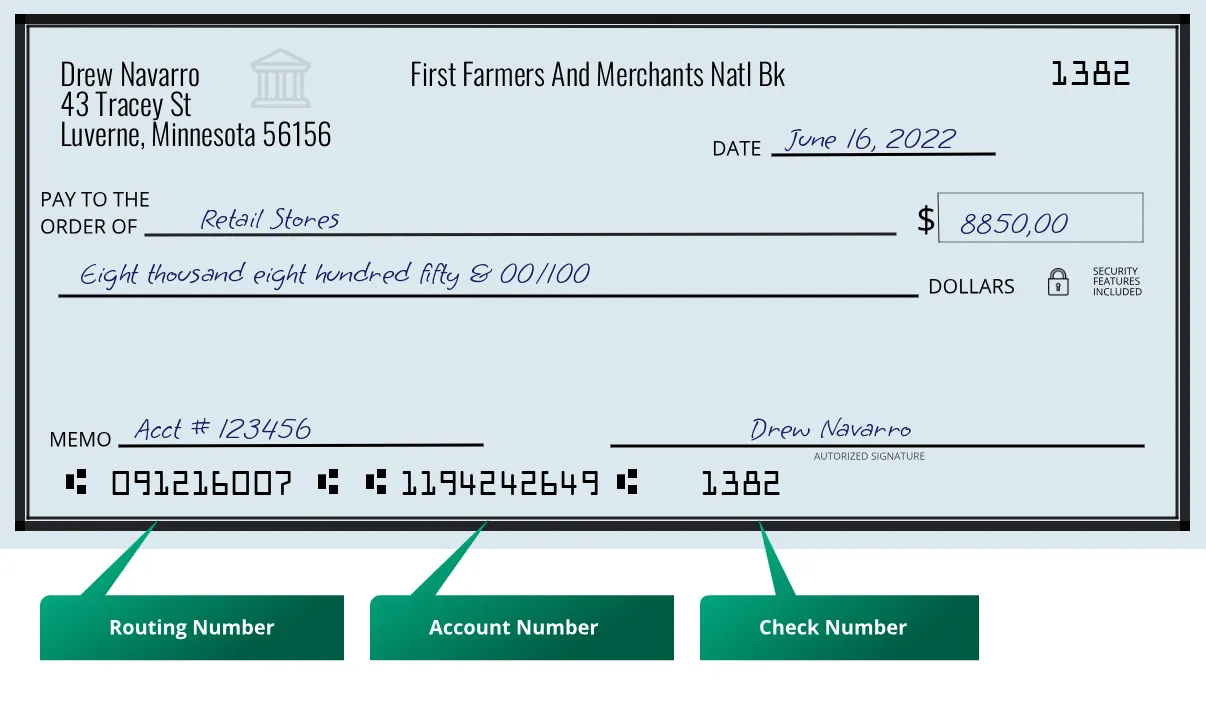 091216007 routing number First Farmers And Merchants Natl Bk Luverne