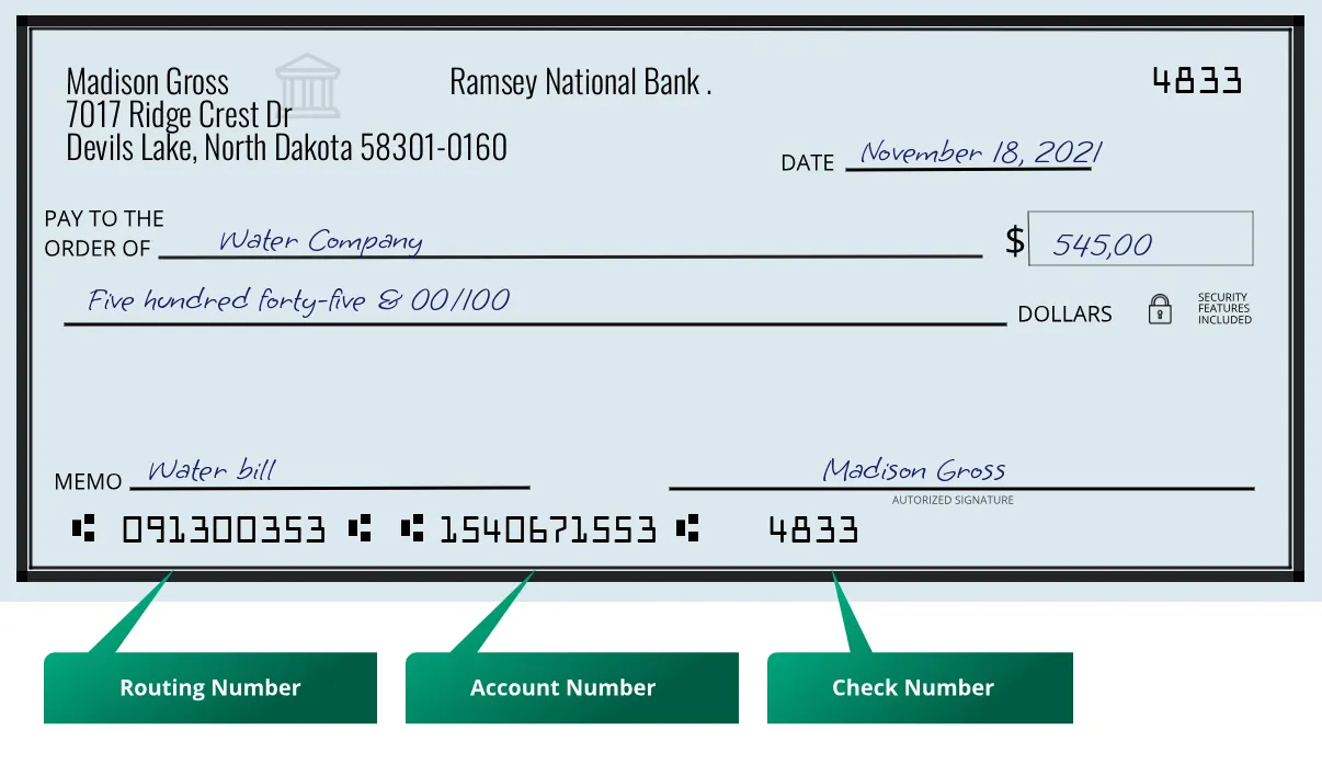 091300353 routing number Ramsey National Bank . Devils Lake